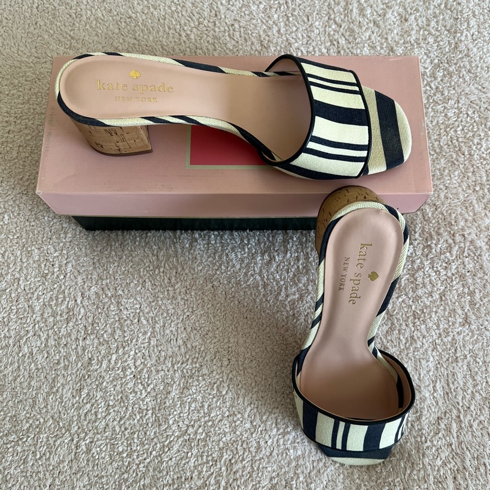 Kate Spade Navy/Black and Cream Mules with Modern Design